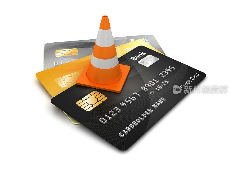 信用卡与交通锥- 3D渲染